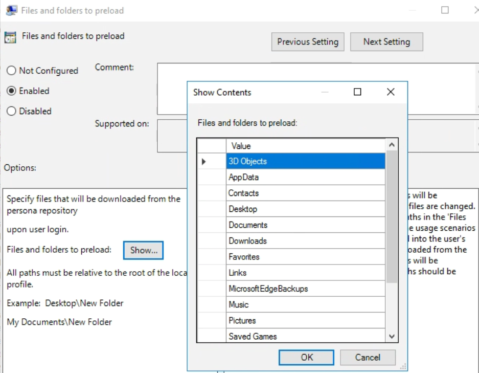 Files and folders to preload