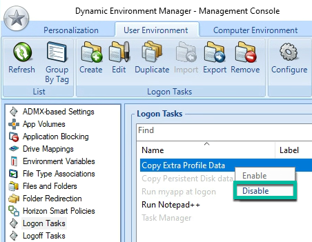 disable the (optional) logon task Copy Extra Profile Data