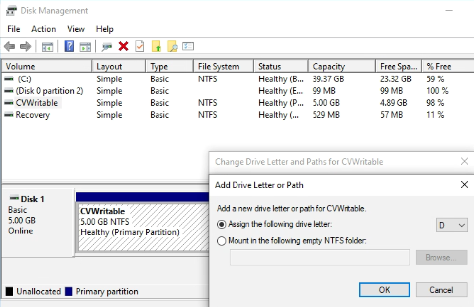 Assign Drive Letter to Mounted Disk