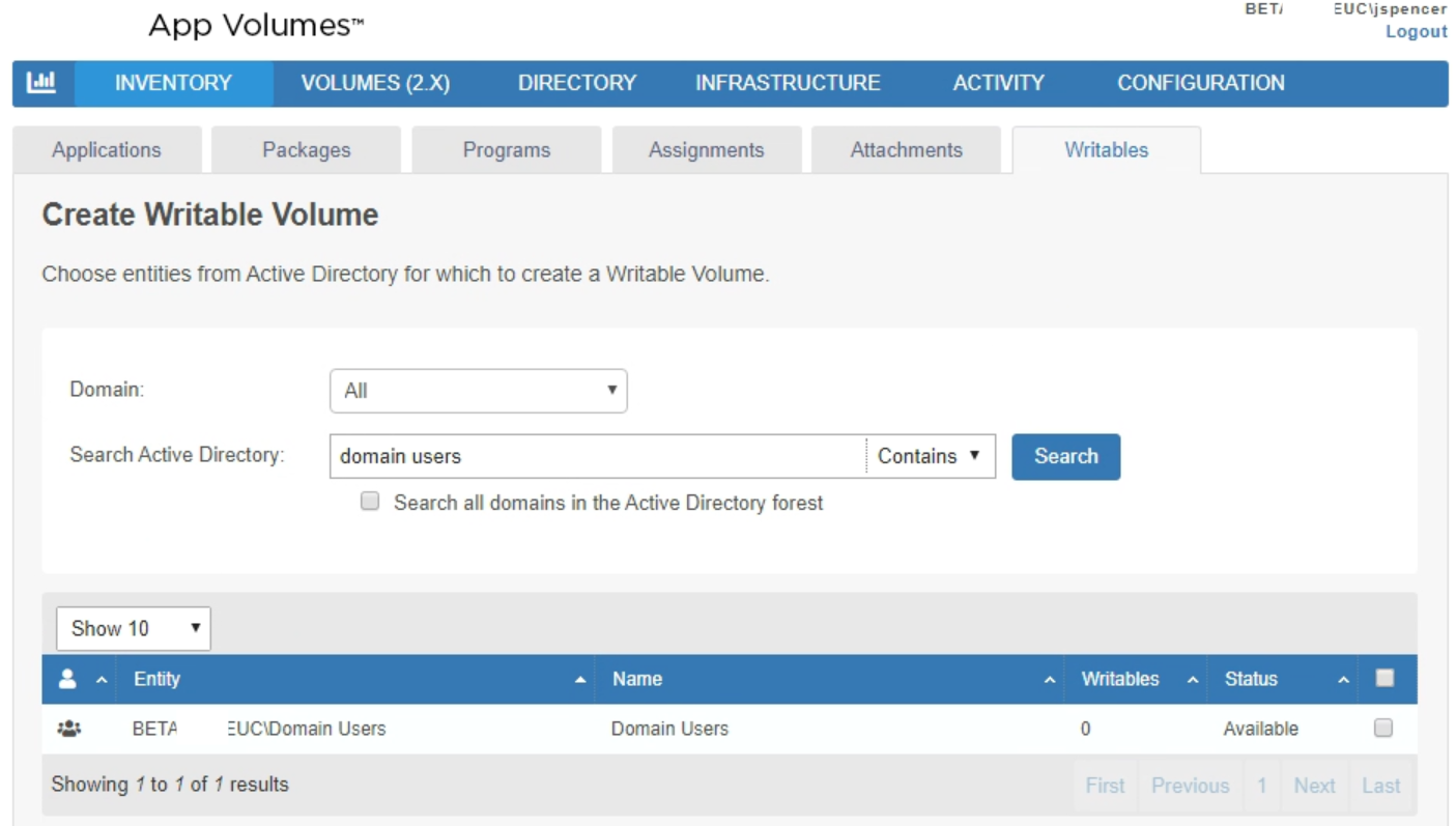 Batch Create User Writable Volumes for Domain Group