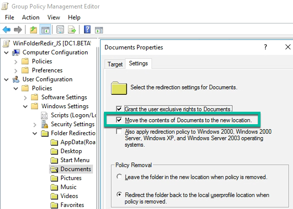 Example Folder Redirection GPO