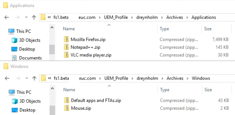 Sample Windows and Application Profile Archives