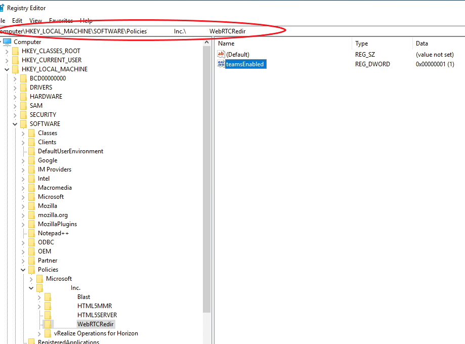 TeamsEnabled Registry key in Horizon Agent