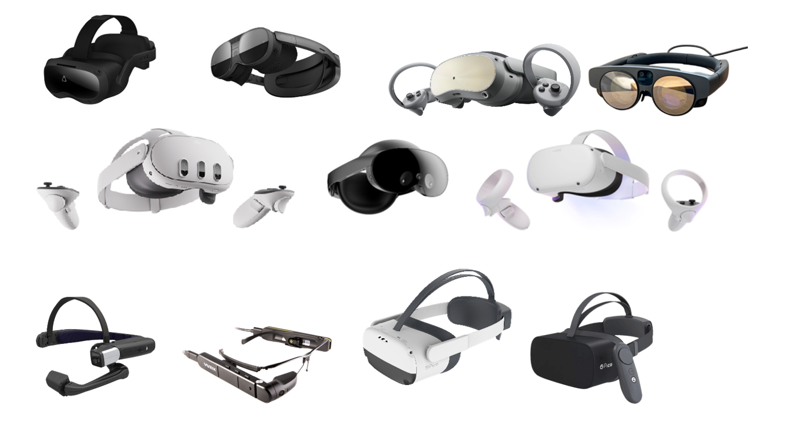 A group of virtual reality headsets
Description automatically generated