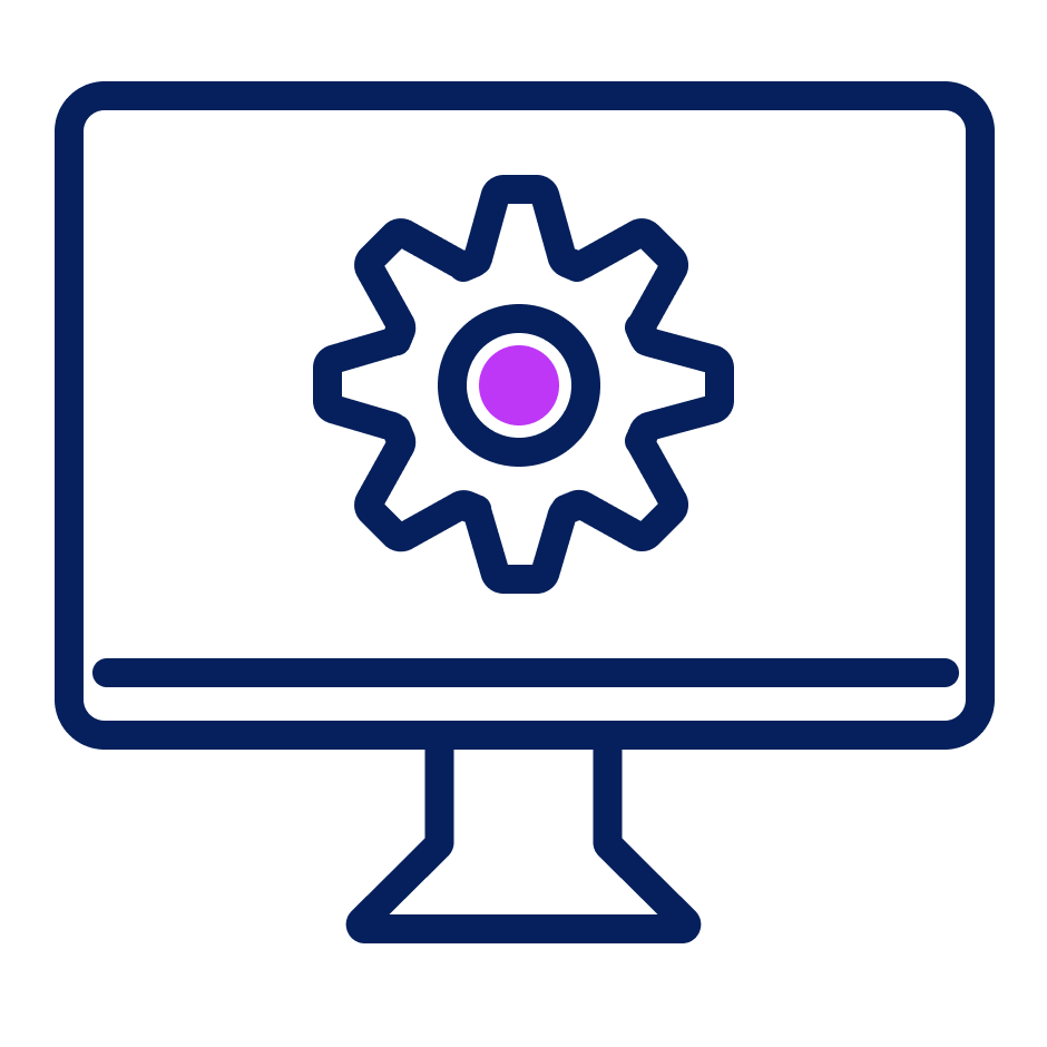 A computer screen with a purple gear on it

Description automatically generated