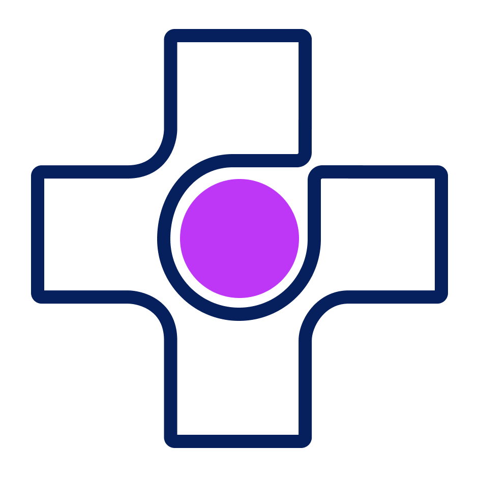 A purple and black cross with a circle

Description automatically generated