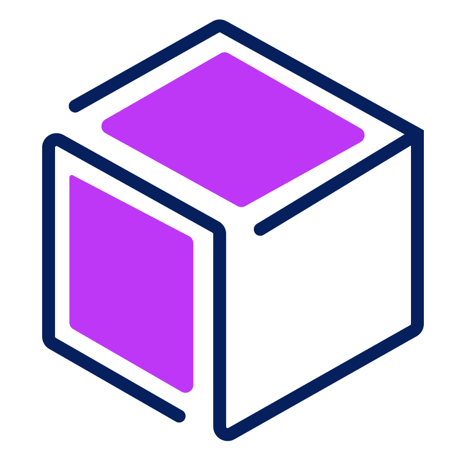 A purple cube with blue lines

Description automatically generated