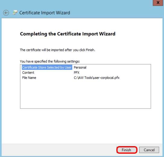 A screenshot of a certificate import wizard
Description automatically generated