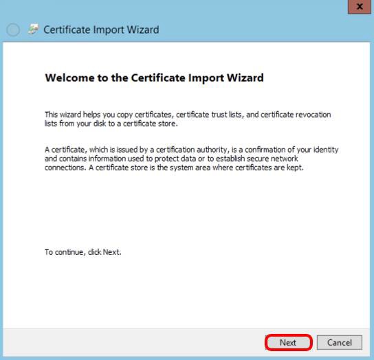 A screenshot of a certificate import wizard
Description automatically generated