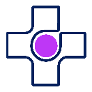 A purple and black cross with a circle

Description automatically generated