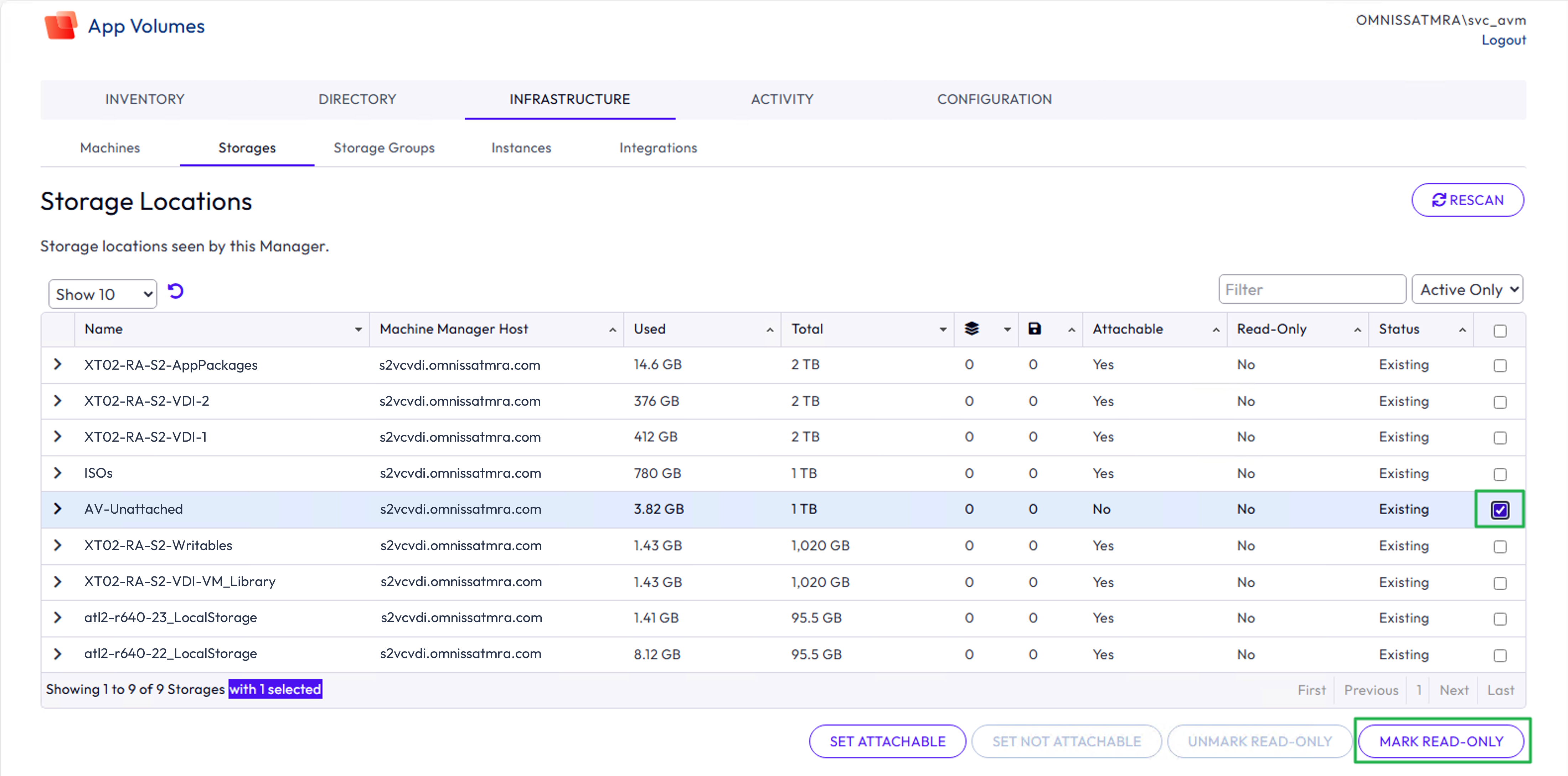 Mark shared datastore as read-only on target instances